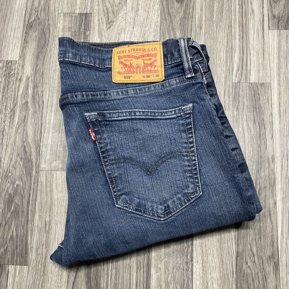 LEVI'S 559 Boot Cut Stretch Med Wash Blue Denim Jeans Men's Size W 36 L 36 - Picture 1 of 12